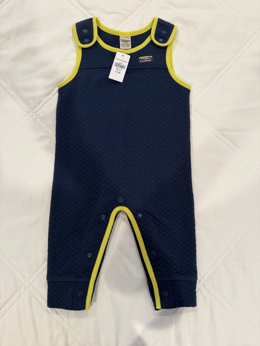 L.L. Bean Navy Quilted Romper with Lime Trim